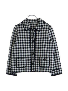 Dior Gingham Check Cropped Jacket CD Button Rayon Nylon Black White